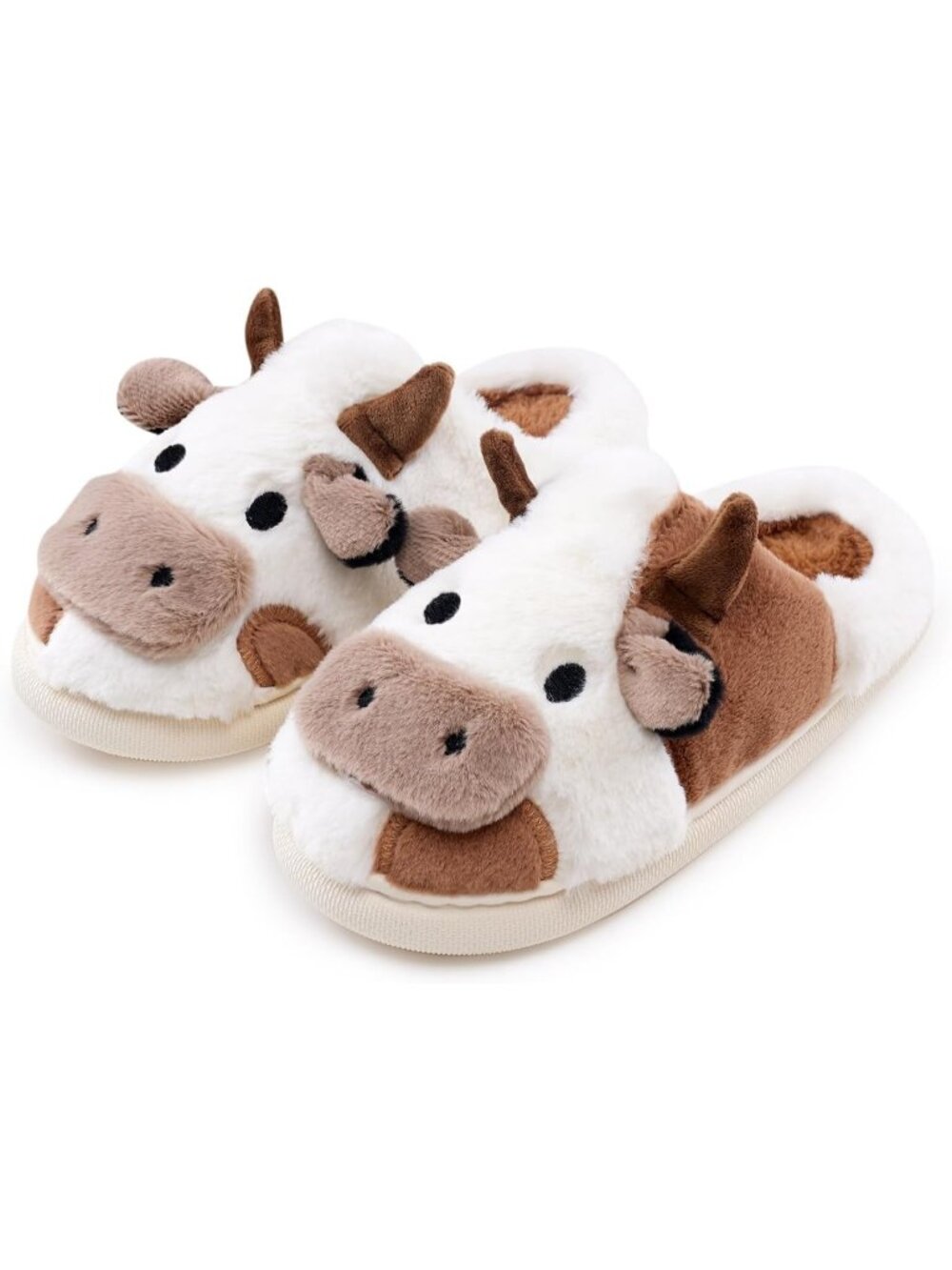 Women's Brown Cow Fluffy Cute Cozy Cartoon Fuzzy Cow Polyester Indoor Slippers